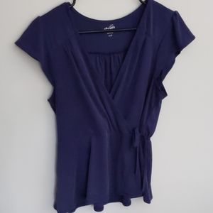 Blue Wrap Style Top